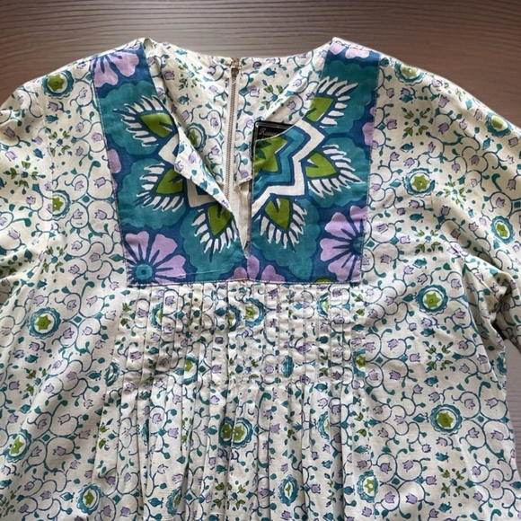 VTG RAMONA RULL Women's M White Blue Floral Cotton Kaftan Duster Dress w Pockets - Picture 4 of 12